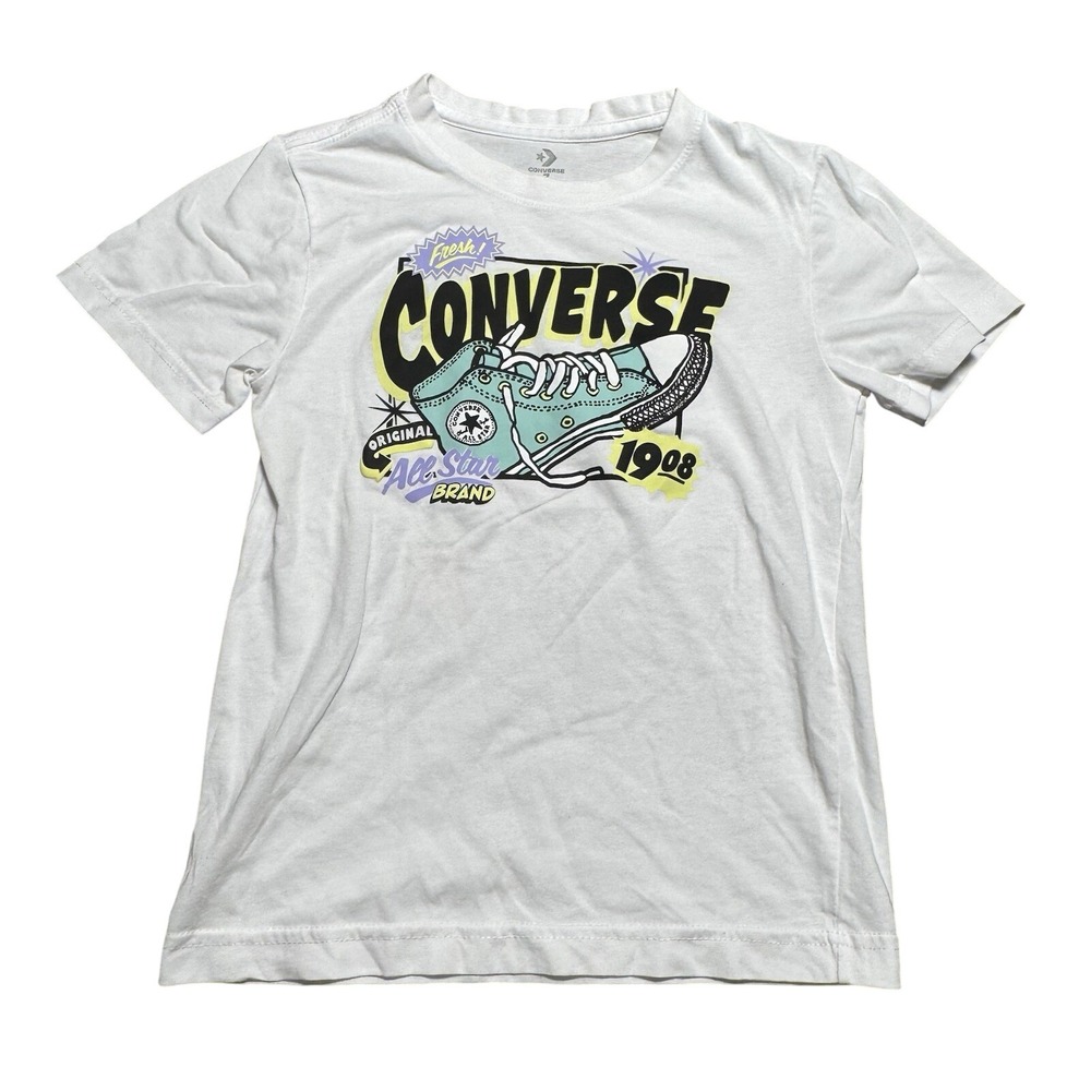 Converse Kids White Graphic T-Shirt All Star Chuck Taylor Sneaker Size 7 6-7 YRS